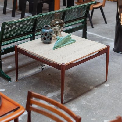 Danish Square Rosewood & Travertine Coffee Table, 1960s-QVY-1407410