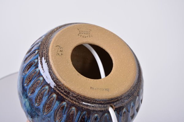 Danish Stoneware Table Lamp with Blue Ceramic Base from Søholm, 1960s-FN-883699