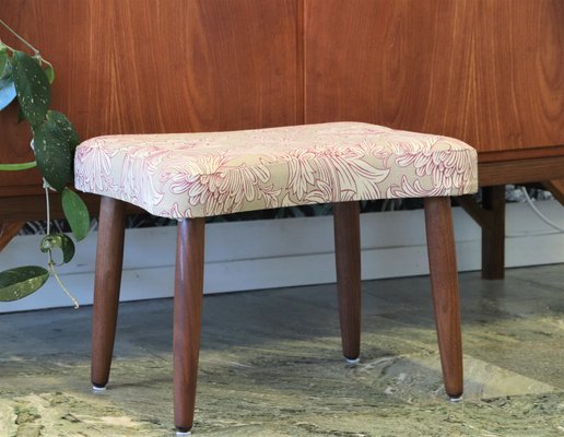 Danish Stool with Dog Bone-Shaped Seat with Chrysanthemum Toile Upholstery from William Morris & Co.-BPJ-1286525