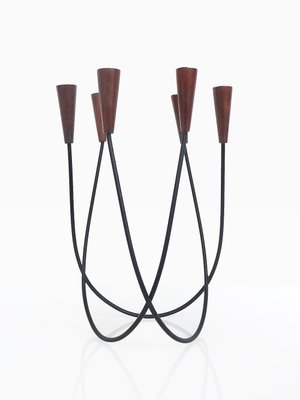 Danish String and Teak Sculptural Candleholder, 1960s-DEK-554979