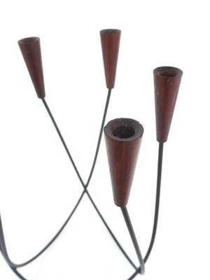 Danish String and Teak Sculptural Candleholder, 1960s-DEK-554979