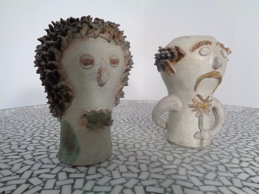 Danish Studio Ceramic Woman & Man Vases, 1960s, Set of 2-RDW-659596