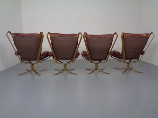 Danish Super Star Leather & Steel Chairs, 1970s, Set of 4-RDW-937633