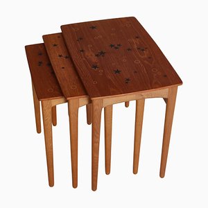 Danish Teak and Oak Nesting Tables by Svend Aage Madsen, 1950s, Set of 3-WRF-1321042