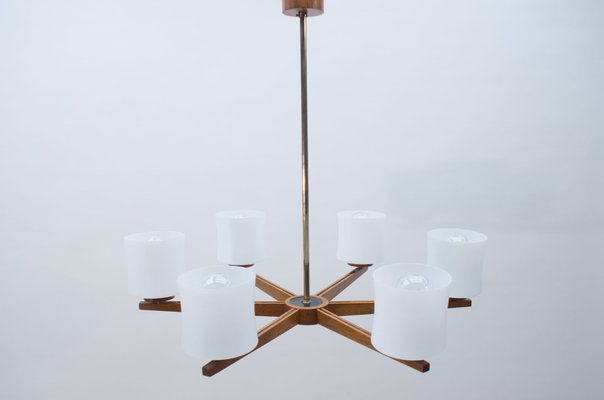 Danish Teak and Opaline Glass Ceiling Lamp, 1960s-KQB-581139