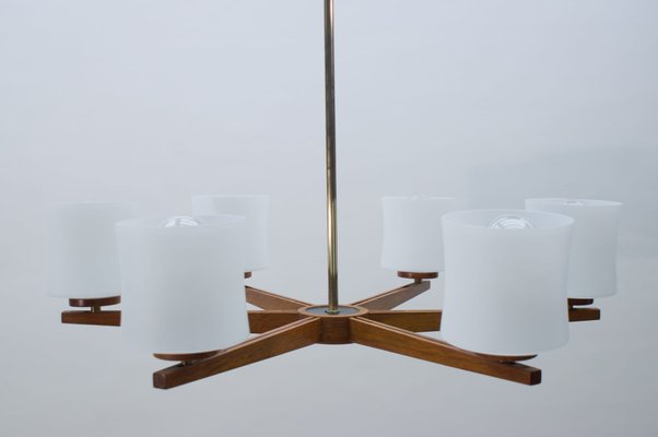 Danish Teak and Opaline Glass Ceiling Lamp, 1960s-KQB-581139