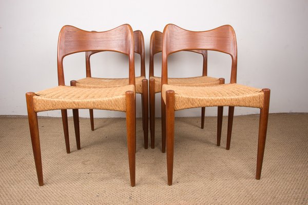 Danish Teak and Rope Chairs by Arne Hovmand Olsen for Mogens Kold, 1960s, Set of 4-EMB-1806241