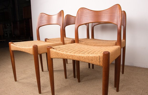 Danish Teak and Rope Chairs by Arne Hovmand Olsen for Mogens Kold, 1960s, Set of 4-EMB-1806241