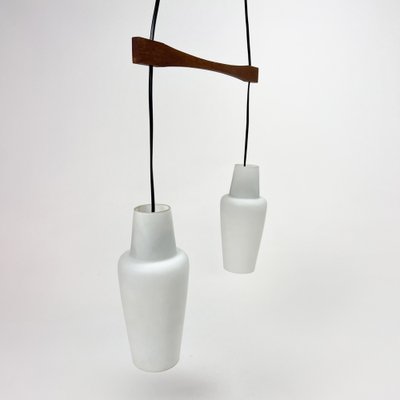 Danish Teak and White Glass Hanging Lamp, 1950s-RMX-1279361