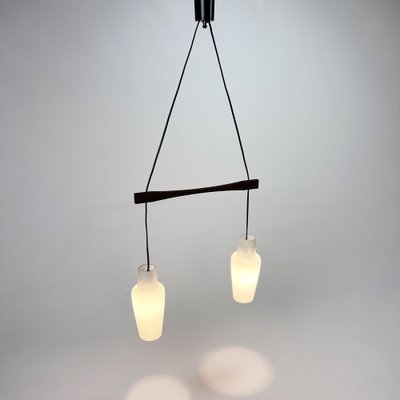 Danish Teak and White Glass Hanging Lamp, 1950s-RMX-1279361