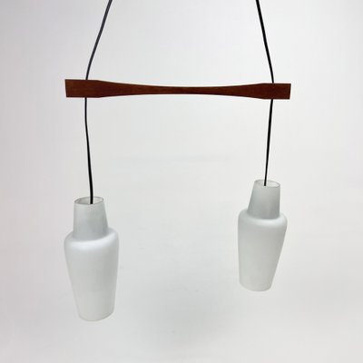 Danish Teak and White Glass Hanging Lamp, 1950s-RMX-1279361