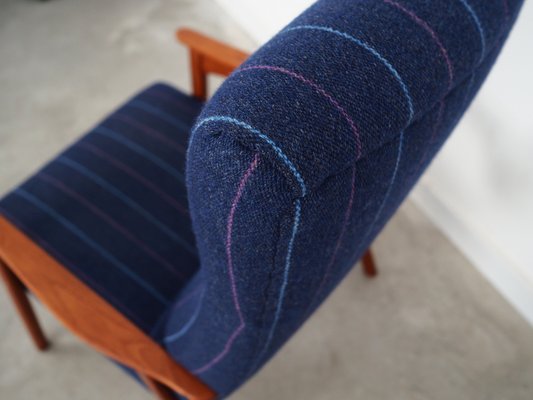 Danish Teak & Blue Fabric Armchair, 1970s-VND-1337828