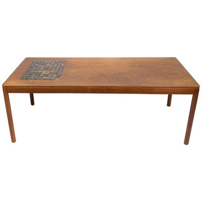 Danish Teak Coffee Table with Brown Ceramic Tiles, 1960s-UY-838863