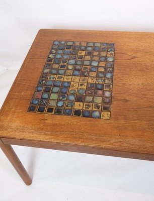 Danish Teak Coffee Table with Brown Ceramic Tiles, 1960s-UY-838863