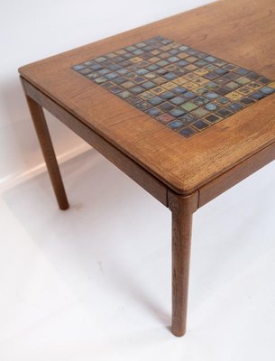 Danish Teak Coffee Table with Brown Ceramic Tiles, 1960s-UY-838863