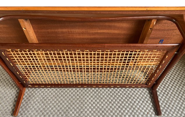 Danish Teak Coffee Table with Rattan Shelf from Topform, 1960s-WZZ-1719871