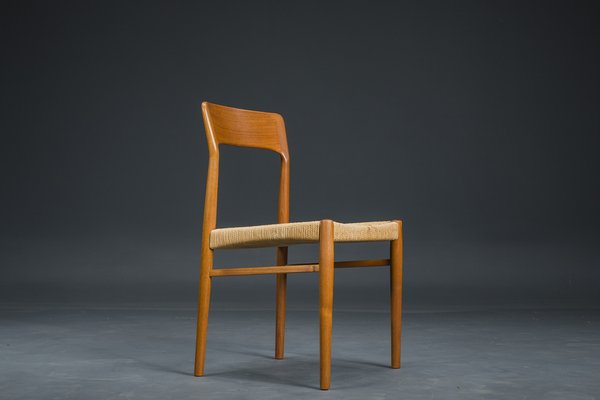 Danish Teak Dining Chair with Wicker by Henning Kjaernulf for Koruo Stolefabrik, 1960s-ZZH-1739643