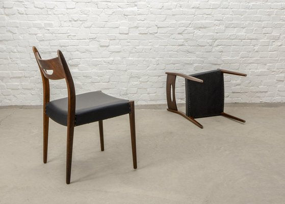 Danish Teak Dining Chairs with Black Leatherette Seats, 1960s, Set of 4-IXC-1759604