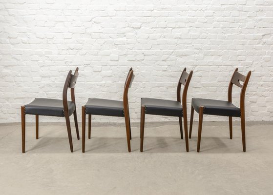 Danish Teak Dining Chairs with Black Leatherette Seats, 1960s, Set of 4-IXC-1759604