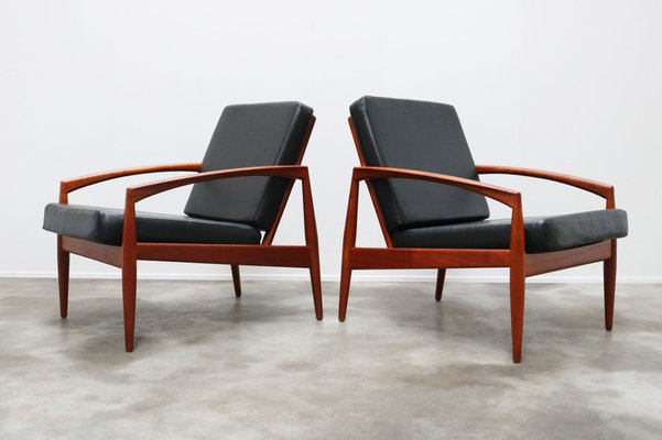 Danish Teak Paper Knife Lounge Chairs in Black by Kai Kristiansen for Magnus Olesen, Set of 2-WIP-986797