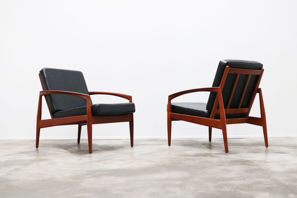 Danish Teak Paper Knife Lounge Chairs in Black by Kai Kristiansen for Magnus Olesen, Set of 2-WIP-986797