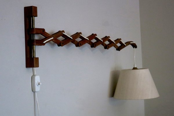 Danish Teak Scissor Articulated Wall Light by Erik Hansen, 1960s-ED-1806046