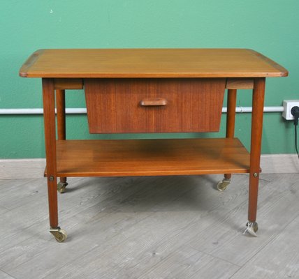 Danish Teak Sewing Box with Sliding Drawer, 1960s-ROJ-2040375