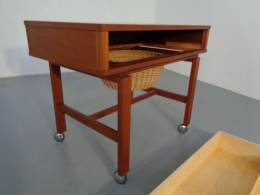 Danish Teak Sewing Table on Wheels, 1960s-RDW-888713