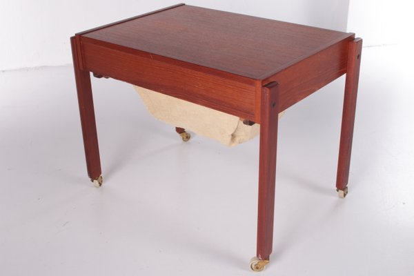 Danish Teak Side Table with Drawers on Wheels, 1960s-EZZ-592507