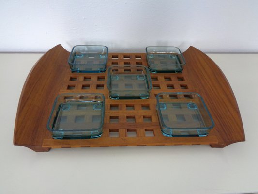 Danish Teak Tray With Glass Bowls, 1960s-RDW-1275964