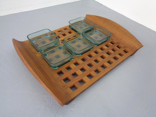 Danish Teak Tray With Glass Bowls, 1960s-RDW-1275964