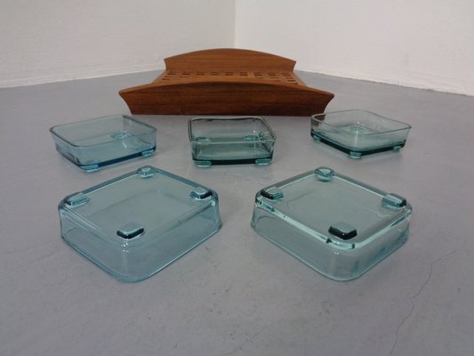 Danish Teak Tray With Glass Bowls, 1960s-RDW-1275964