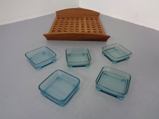 Danish Teak Tray With Glass Bowls, 1960s-RDW-1275964