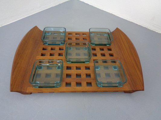 Danish Teak Tray With Glass Bowls, 1960s-RDW-1275964