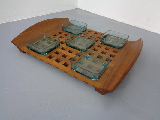 Danish Teak Tray With Glass Bowls, 1960s-RDW-1275964