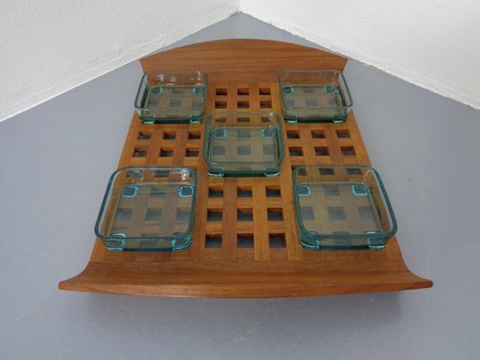 Danish Teak Tray With Glass Bowls, 1960s-RDW-1275964