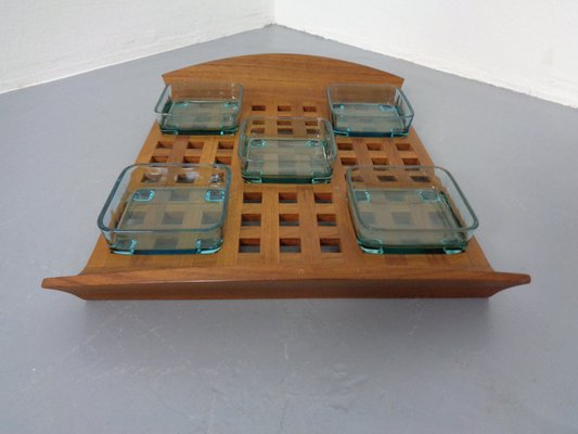 Danish Teak Tray With Glass Bowls, 1960s-RDW-1275964