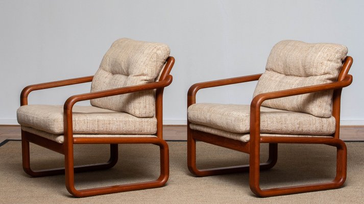 Danish Teak with Wool Cushions Lounge Easy Chair by HS Design, 1980s, Set of 2-JE-1075390