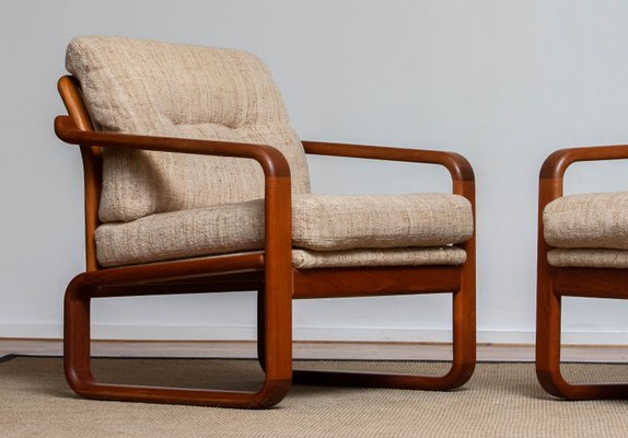 Danish Teak with Wool Cushions Lounge Easy Chair by HS Design, 1980s, Set of 2-JE-1075390