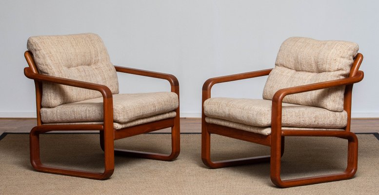 Danish Teak with Wool Cushions Lounge Easy Chair by HS Design, 1980s, Set of 2-JE-1075390