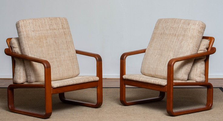 Danish Teak with Wool Cushions Lounge Easy Chair by HS Design, 1980s, Set of 2-JE-1075390