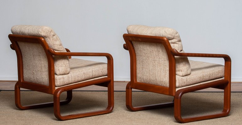 Danish Teak with Wool Cushions Lounge Easy Chair by HS Design, 1980s, Set of 2-JE-1075390