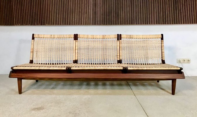 Danish Three-Seater Teakwood & Cane Modular Model TV 161 Sofa by Hans Olsen for Bramin, 1957-JP-788291