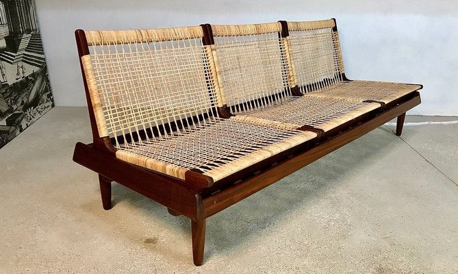 Danish Three-Seater Teakwood & Cane Modular Model TV 161 Sofa by Hans Olsen for Bramin, 1957-JP-788291