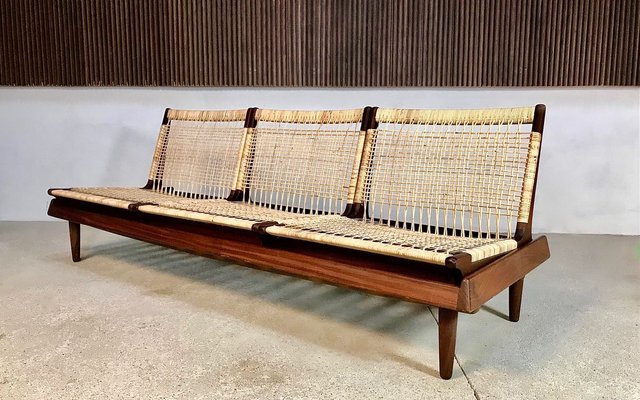 Danish Three-Seater Teakwood & Cane Modular Model TV 161 Sofa by Hans Olsen for Bramin, 1957-JP-788291