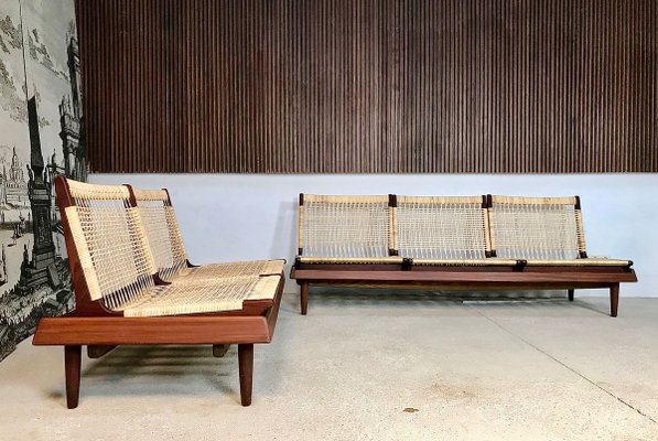 Danish Three-Seater Teakwood & Cane Modular Model TV 161 Sofa by Hans Olsen for Bramin, 1957-JP-788291