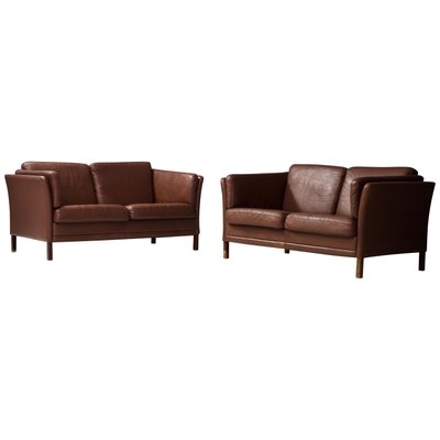 Danish Two-Seat Sofas in Leather by Mogens Hansen, 1960s, Set of 2-ITV-1299227