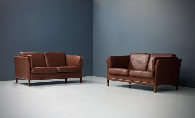 Danish Two-Seat Sofas in Leather by Mogens Hansen, 1960s, Set of 2-ITV-1299227