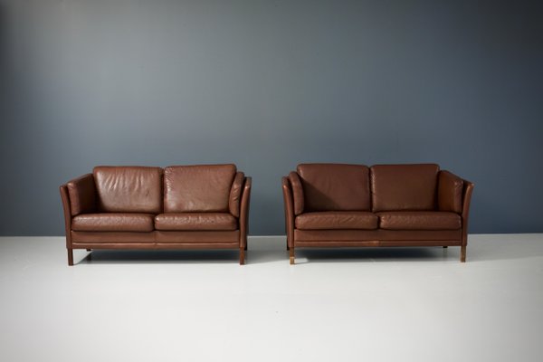 Danish Two-Seat Sofas in Leather by Mogens Hansen, 1960s, Set of 2-ITV-1299227