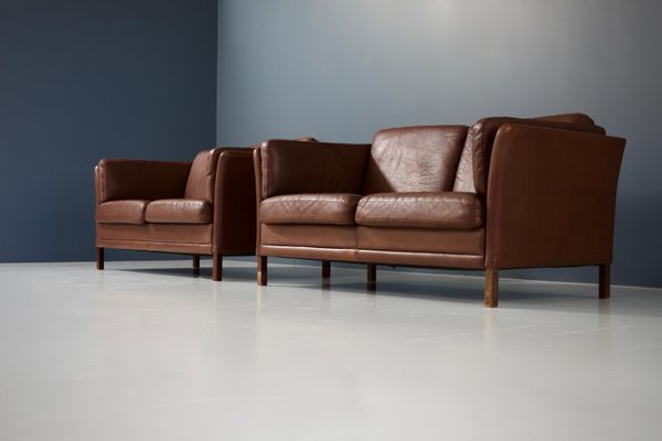 Danish Two-Seat Sofas in Leather by Mogens Hansen, 1960s, Set of 2-ITV-1299227